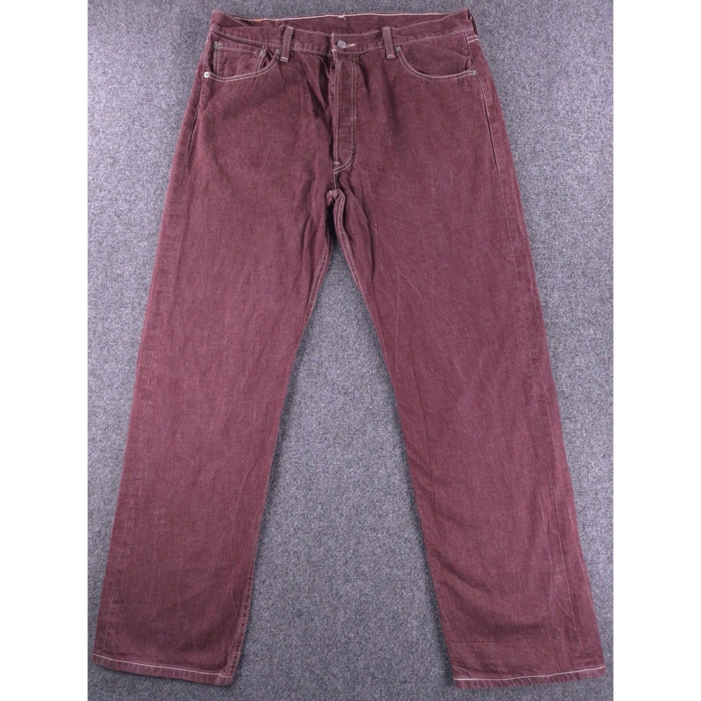 Levis 501 XX Mens Jeans 38x34 Burgundy Maroon White Stitch Straight Leg Denim
